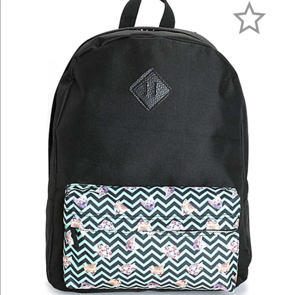 A-Lab Olga Chevron Black & Mint Cat Backpack NWT